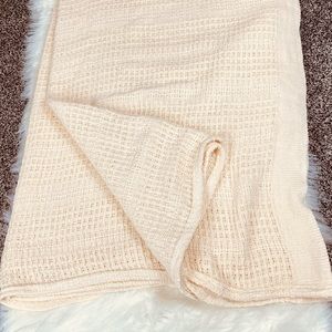 Knit Throw Blanket Ivory 100% Cotton Vintage USA